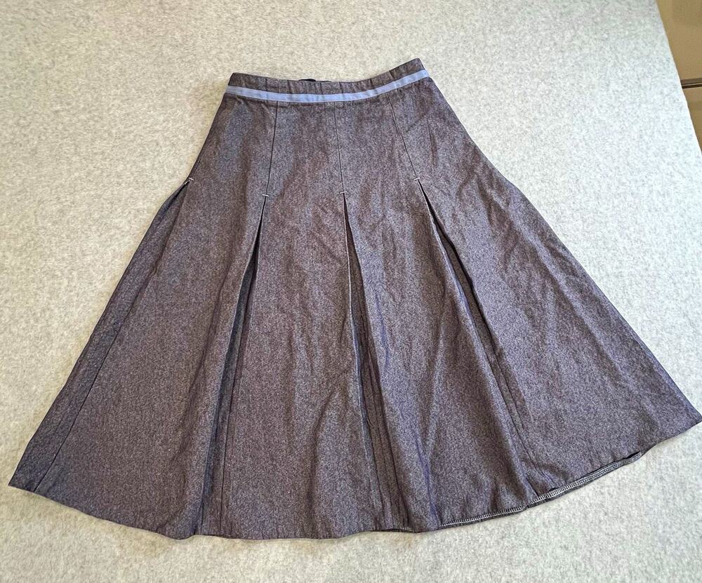 GAP Women's Stretch Skirt Sz 14 Solid Gray Pleated A-Line Knee Length